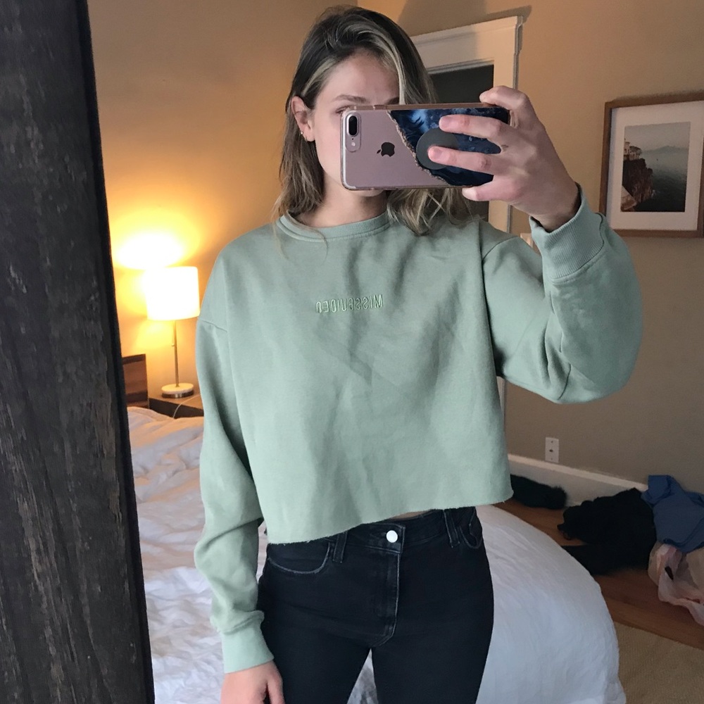 Army Green Missguided Crop Sweatshirt